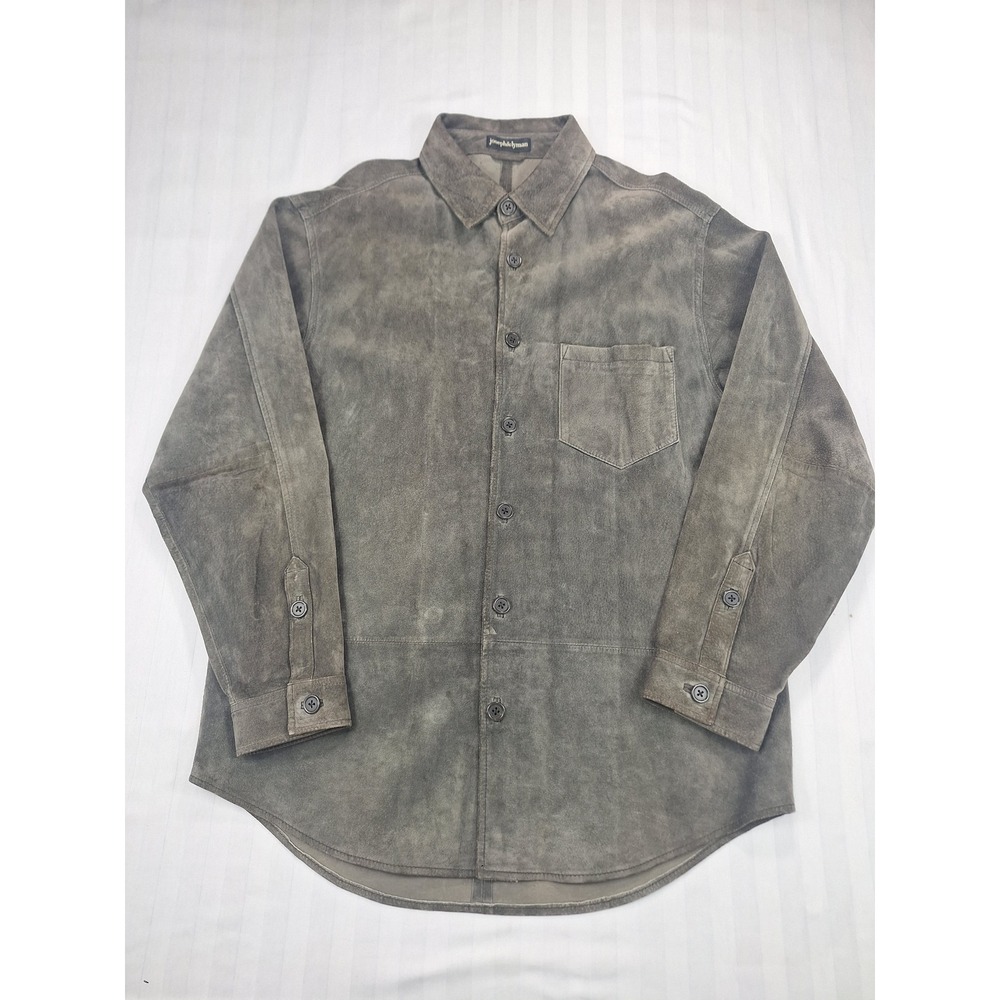 Joseph & Lyman Mens Medium Charcoal Grey 100% Suede Leather Button Shirt Jacket - Picture 1 of 5